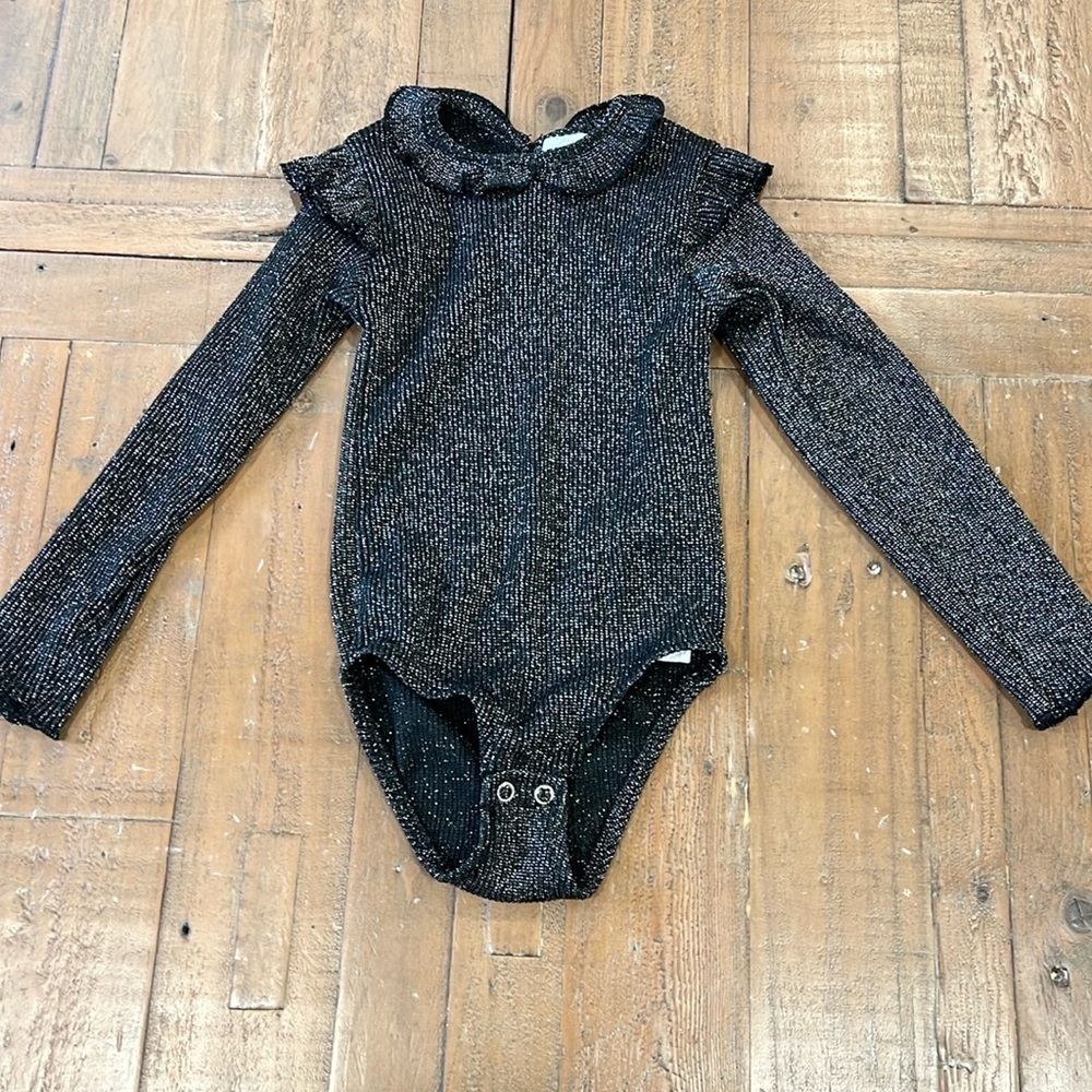 Zara black silver metallic long sleeve tee